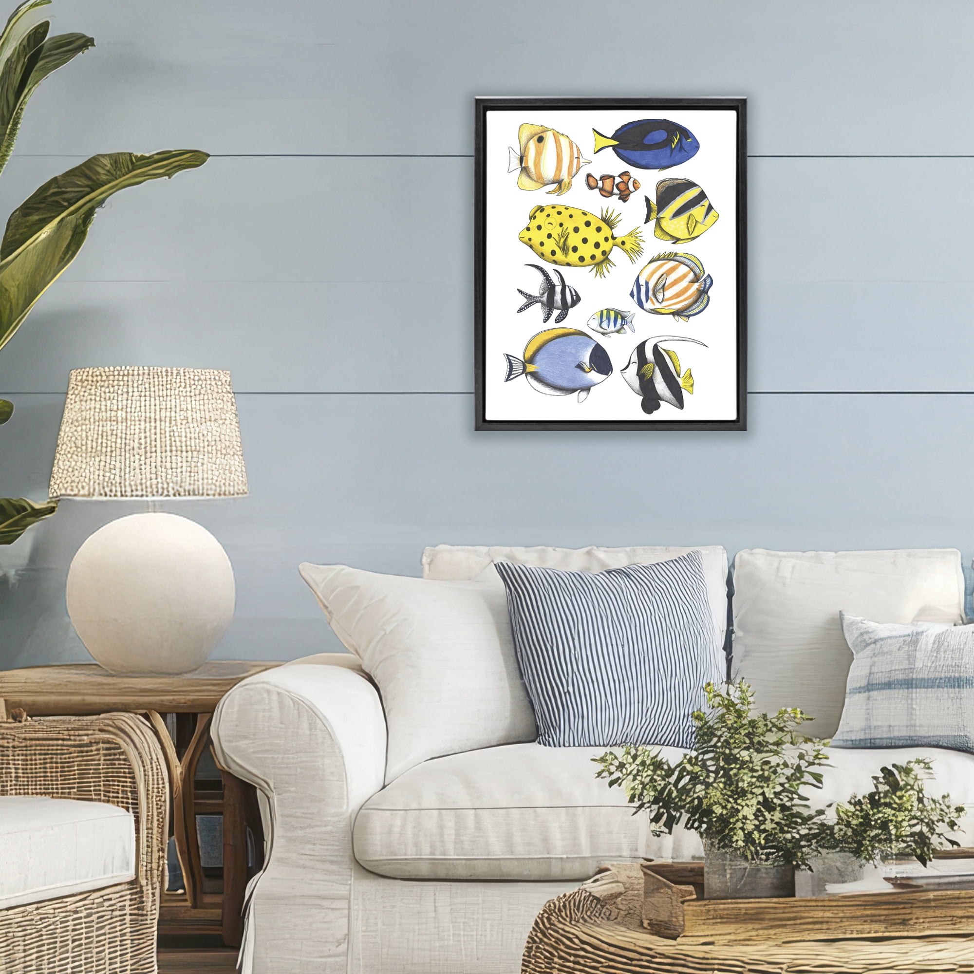Stupell Industries Aquatic Fishes Collection Black Framed Floater Canvas Wall Art, design by Cecilia Battaini