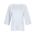 thumbnail image 5 of Womens Tops Women's Patchwork Solid Color Round Neck Three-quarter Sleeve Pagoda Sleeve Loose T-shirt, 5 of 6