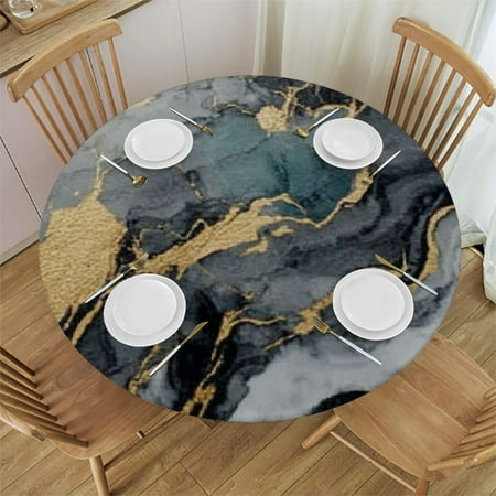 

Heduofu Round Table Cover Marble Texture Pattern Table Cloth Cover Elastic Edge Suitable for Catering and Kitchen Can Wipe Dining Round Table cover