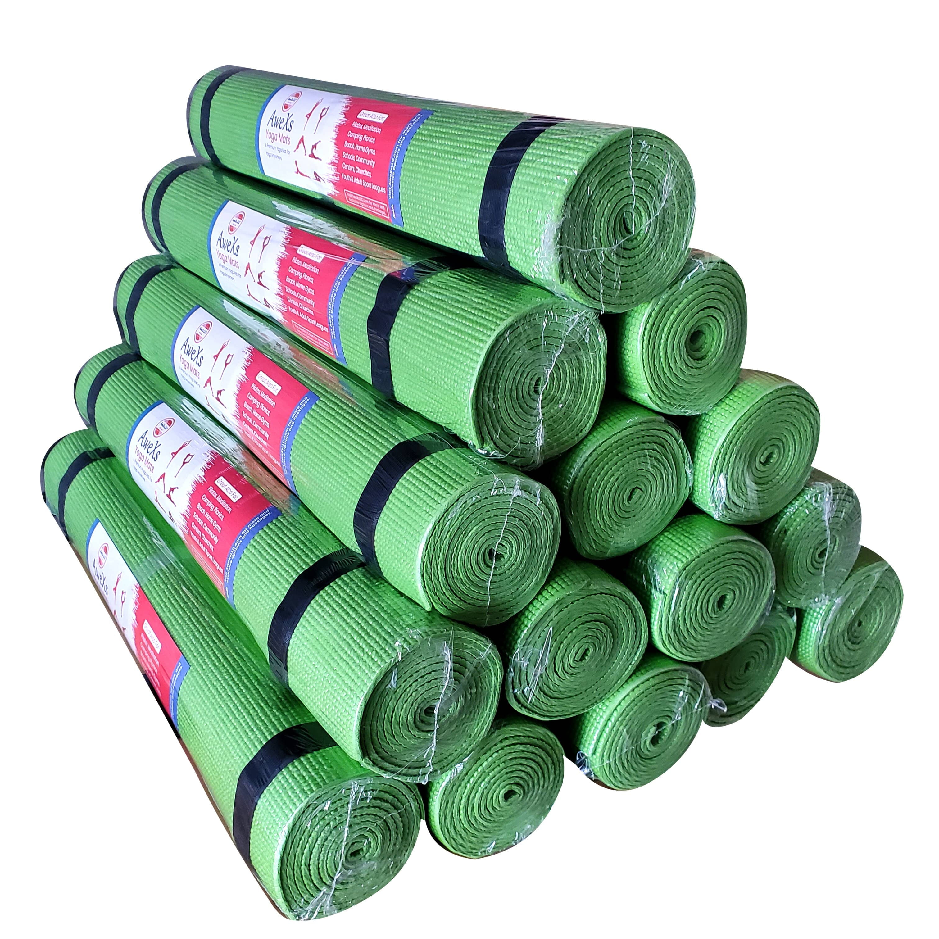 12 Green Yoga Mats Bulk Pack For Kids PE Classrooms Adults Non Slip SGS Metal Lead Latex Free