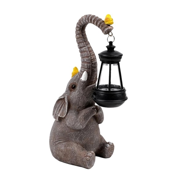 Solar Elephant Garden Statue Light, Resin Animal Figurine Lantern with Auto On/Off for Yard Lawn Patio Outdoor Decor