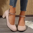 thumbnail image 2 of Women's Mary Jane Pumps Platform Round Toe Dress Shoes with Suede Buckle Strap Comfortable High Heels for Evening Party Beige Size 9, 2 of 6