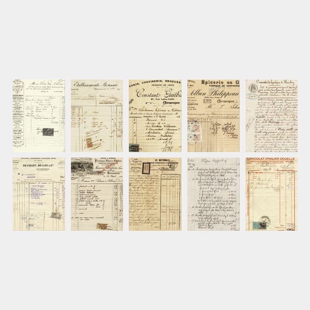 Papel de fondo de decoración 50 hojas de papel para álbum de recortes, paquete de papel, papel de teñido de café con letras Vintage