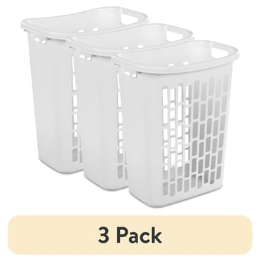 (3 pack) Mainstays Rectangular Open Plastic Hamper, for Narrow Spaces, White