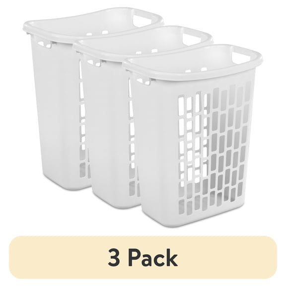 (3 pack) Mainstays Rectangular Open Plastic Hamper, for Narrow Spaces, White, Adult