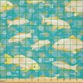 thumbnail image 2 of Ambesonne Nautical Fabric by the Yard Microfiber, Koi Fish Bubbles Waves Art, 2 Yards, Dark Seafoam and Pale Yellow, 2 of 2