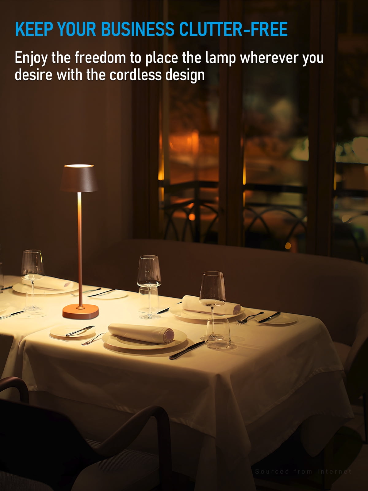 2 Pack Rechargeable Cordless LED Table Lamp, Dimmable Desk Lamp for Restaurant, Base Contact Charging, Brown