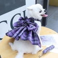 thumbnail image 2 of Conjunto de vestido para perros Petcare Plaid con pajarita y correa de arnés para niños pequeños, 2 of 8