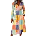 thumbnail image 3 of Floral Dress for Women Elastic Waist Wrap Crossover V Neck a Line Dress Maxi Dress for Wedding Guest, Graduation, Party, 3 of 5