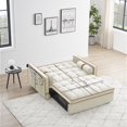 thumbnail image 6 of Lunale Convertible Sofa Bed with Swivel Phone Stand, 55" Tufted Loveseat Sleeper for Living Room, Beige Velvet, 6 of 6