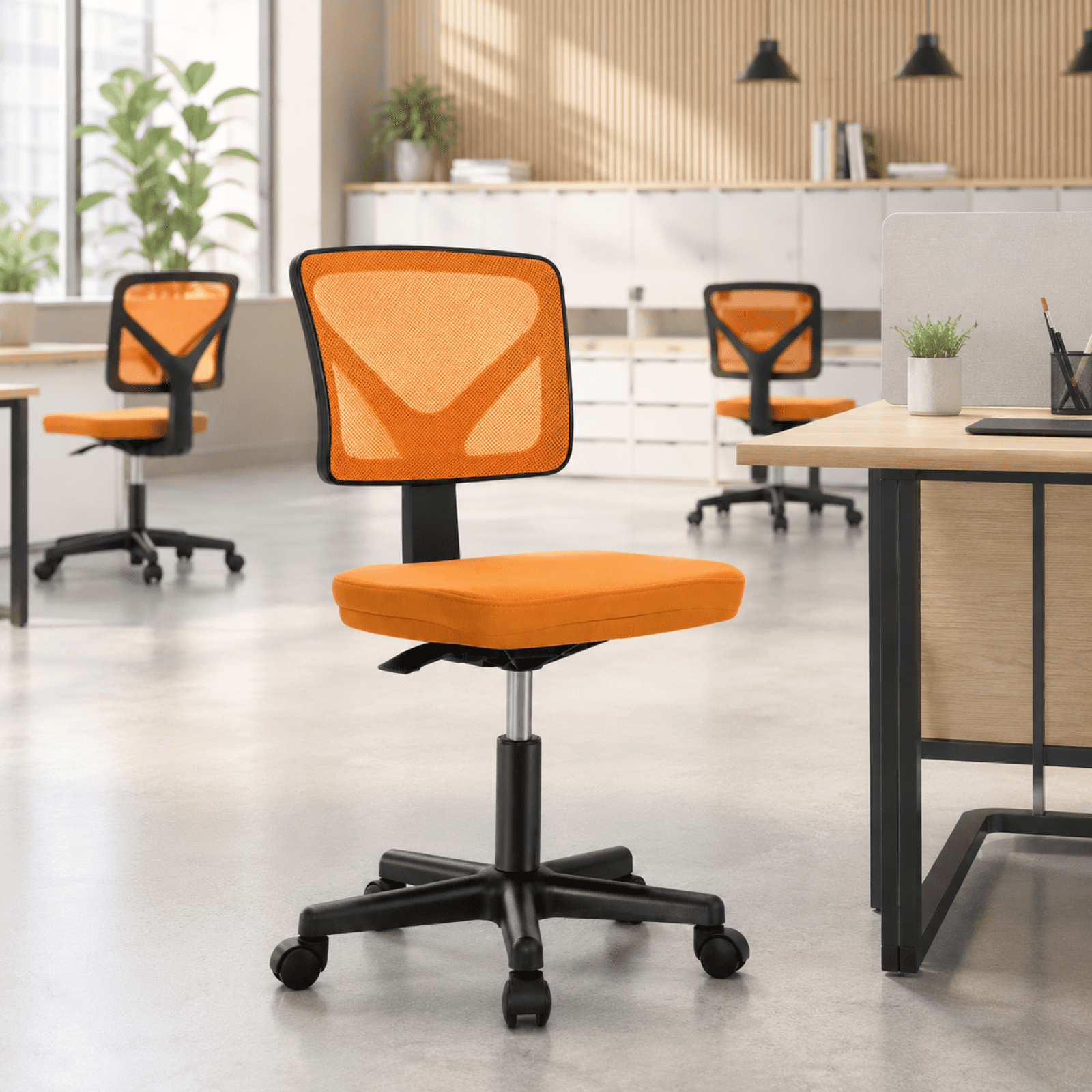 Kelno Small Desk Chair with Wheels Adjustable Computer Desk Chair with Lumbar Support Mesh Ergonomic Low-Back Office Chair, Orange