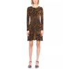 Michael Kors Women's Animal Patchwork Long Sleeve Flounce Dress Brown Size 1X
