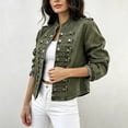 thumbnail image 6 of FDGIU Women Stand Collar Denim Jacket Long Sleeve Decorative Button Cropped Casual Jean Outerwear, 6 of 7
