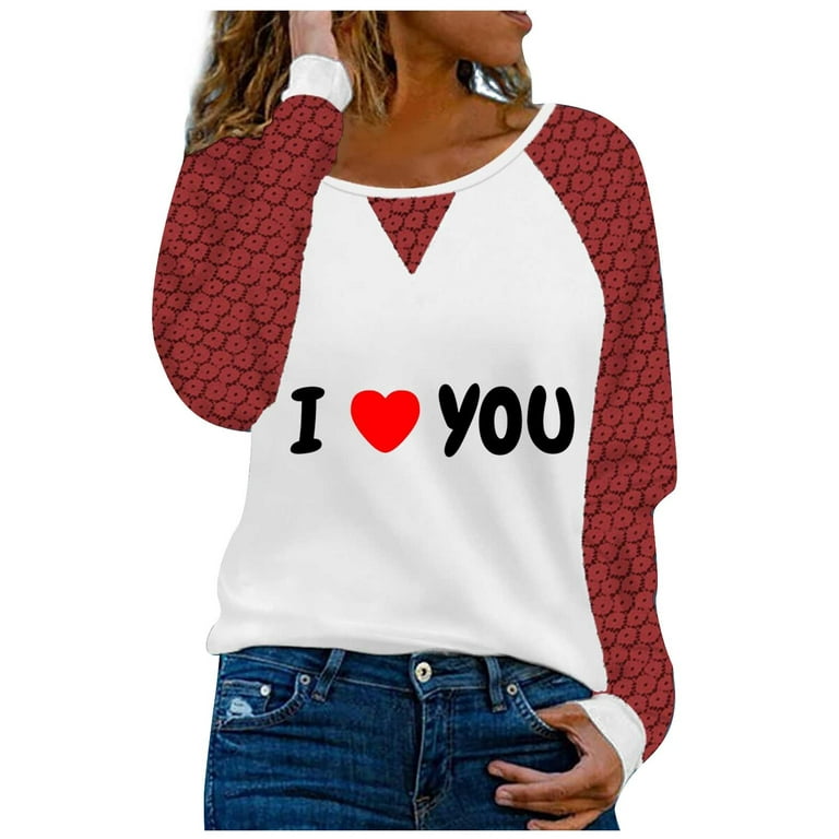 Amtdh Womens Tops Y2K Clothes Raglan Tee Shirts Gifts for Girlfriends  Casual Sweatshirts Crewneck Long Sleeve Shirts for Women Oversized Tops for  Girls Valentine's Day Print Red M 