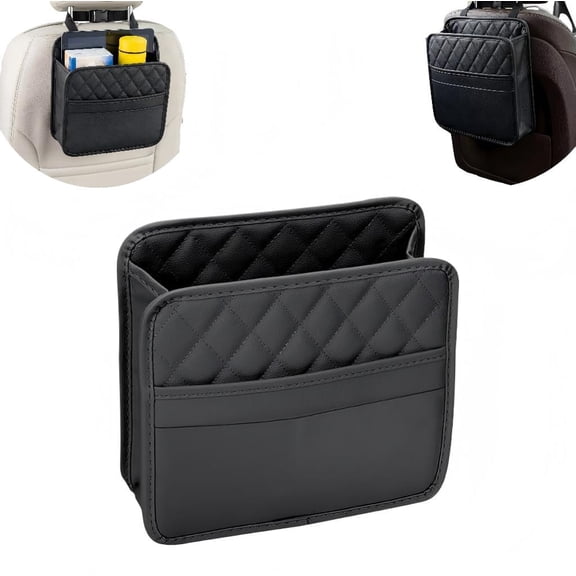 2 Pack Car Seat Back Organizer, PU Leather Vehicle Backseat Hanging Storage Pocket, Multipurpose Auto Travel Essential Accessories Universal Fit Most Cars Black