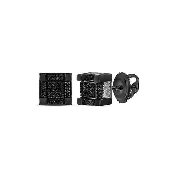 FB Jewels Sterling Silver Mens Round Black Color Enhanced Diamond 3D Square Stud Earrings 1/6 Cttw