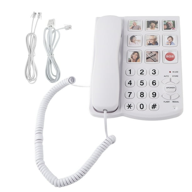 Teléfono con botones grandes teléfono con cable con memoria fotográfica ahorro de energía fácil de leer para personas mayores