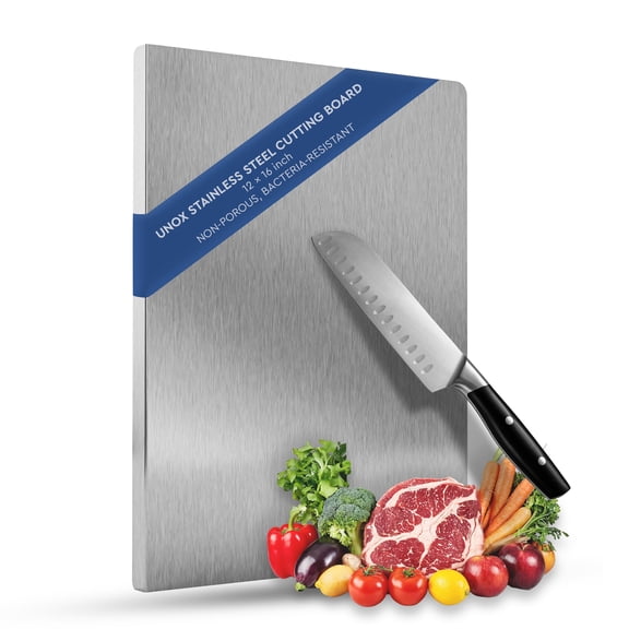 UNOX Stainless Steel Cutting Board for Kitchen - 12x16 inch Metal Stainless Steel Countertop Chopping Board with Lip, Ideal for Food Fruit Vegetables, Bread & Baking