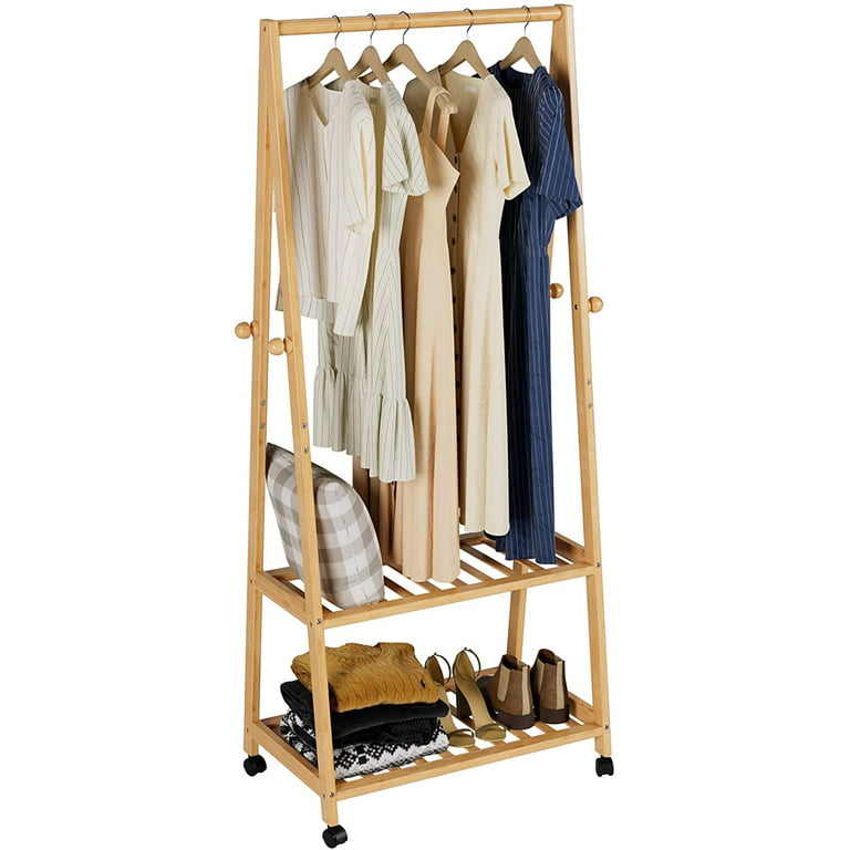 Homfa Clothes Racks, 35.4 Garment Racks with 9 Hooks and 2 Drawer Hangers,  Hall Tree 5 in 1 Coat Rack with Shoe Storage for Entryway Hallway, Espresso  