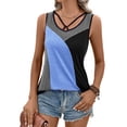 thumbnail image 5 of HUBERY Women Contrast Color Criss-Cross Neck Sleeveless Tank Top, 5 of 7