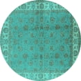 thumbnail image 1 of Ahgly Company Machine Washable Indoor Round Oriental Turquoise Blue Industrial Area Rugs, 7' Round, 1 of 4