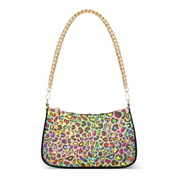 Colorful Rainbow Leopard Womens Chain Shoulder Bag Tote Handbag Clutch Hobo Purse with Zipper for Travel Casual