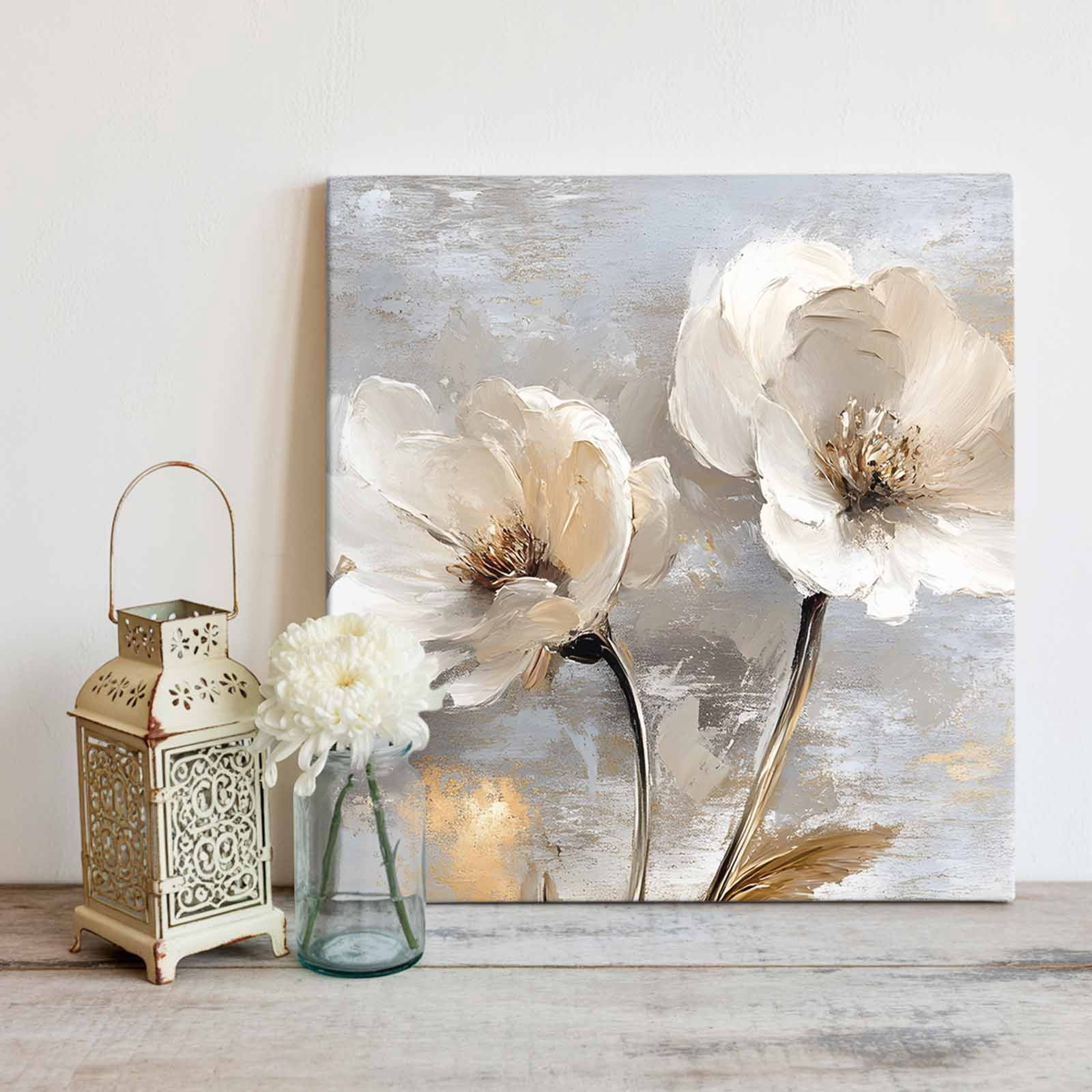 Magnolia Flower Canvas Wall Art, Flowers Oil Painting Abstract Retro Framed Wall Decor Modern Artwork Prints Painting for Living Room, Bedroom, Kitchen & Cafe Decor 20x20 Inch