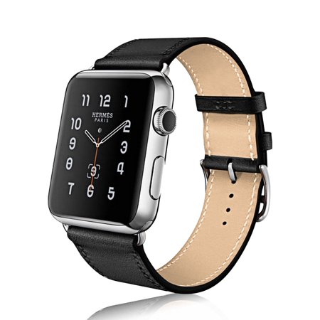 Effect Leather Watch Strap Apple watch band, Mignova Genuine Leather iwatch strap Replacement Band with Stainless Metal Clasp for apple watch Series 3, Series 2, Series 1, Sport, Edition (42mm - Black) ()
