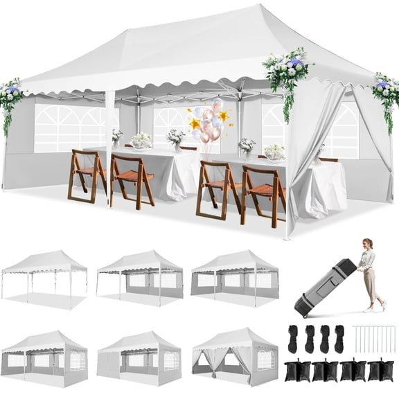 Hoteel 10'x20' Pop up Canopy Tent Waterproof Adjustable Commercial Instant Outdoor Party Canopy Parties,Wedding,Outside Patio,Event,Portable Car Tent,White