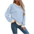 thumbnail image 2 of SYMOID Womens Blue Sweatshirt, Nylon Spandex Soft Stretch Loose Fit Crew Neck w/ Contrast Trim for Casual Wear,Size M, 2 of 9