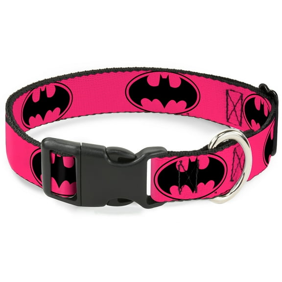 DC Comics Pet Collar, Dog Collar Plastic Buckle, Bat Signal Fuchsia Black Fuchsia, 11 to 16.5 Inches 1.0 Inch Wide