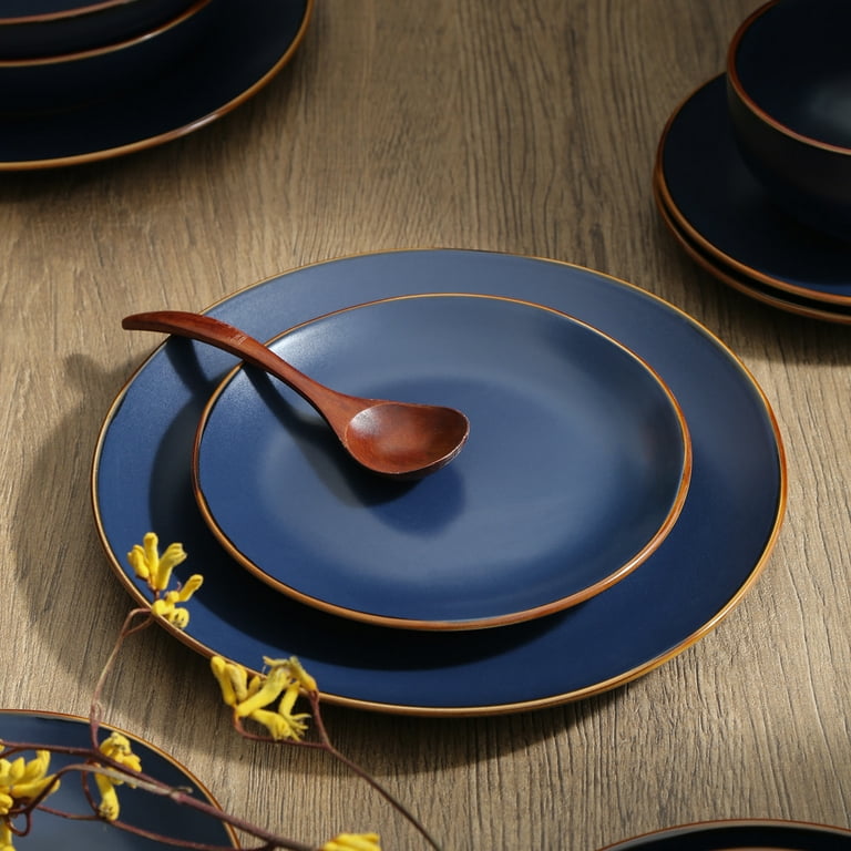 Stone Lain, Dinnerware Set, 16-Piece, Blue with Brown Edges