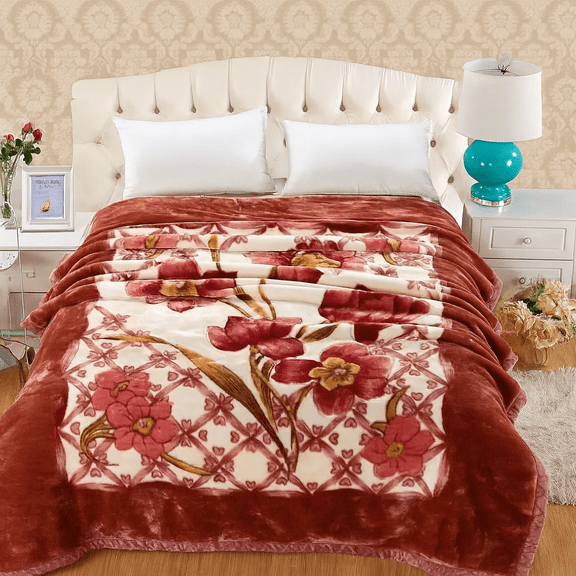 DBOZE Queen Size, Weighted Warm Heavy Korean Mink Fleece Blanket, Single Ply, Soft and Warm, Thick Mink Blanket Pink Flower