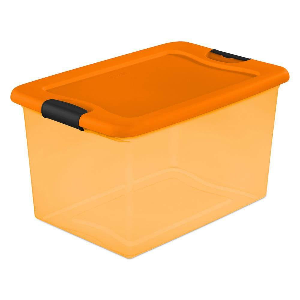 sterilite 18 gallon orange plastic storage container bin tote with lid