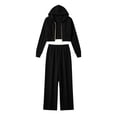 thumbnail image 4 of QINGFSAP Womens Ribbed Knit Two Piece Lounge Set Zipper Hoodie and Wide Leg Pants with Metal Ring Casual Tracksuit, 4 of 6