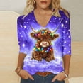 thumbnail image 2 of Women Christmas Highland Cow Shirt Cute Animal Graphic Farm Pullover Country Western Casual 3/4 Sleeve Shirts Tops, 2 of 5