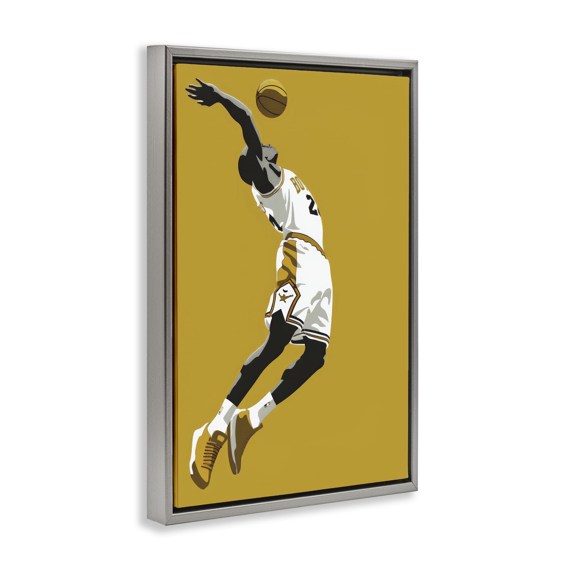 Stupell Industries Iconic Basketball Dunk Gray Framed Floater Canvas Wall Art, design by Ray Powers