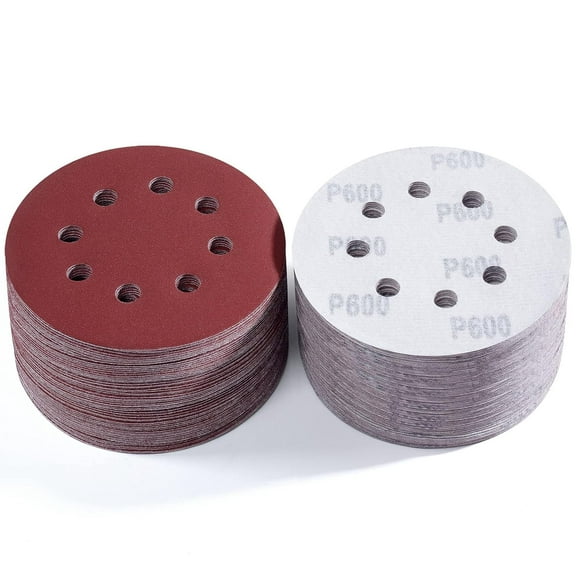 S SATC 150 PCS Sanding Disc 5 Inch 8 Hole Hook and Loop Sanding Discs for Random Orbital Sander 600 Grit