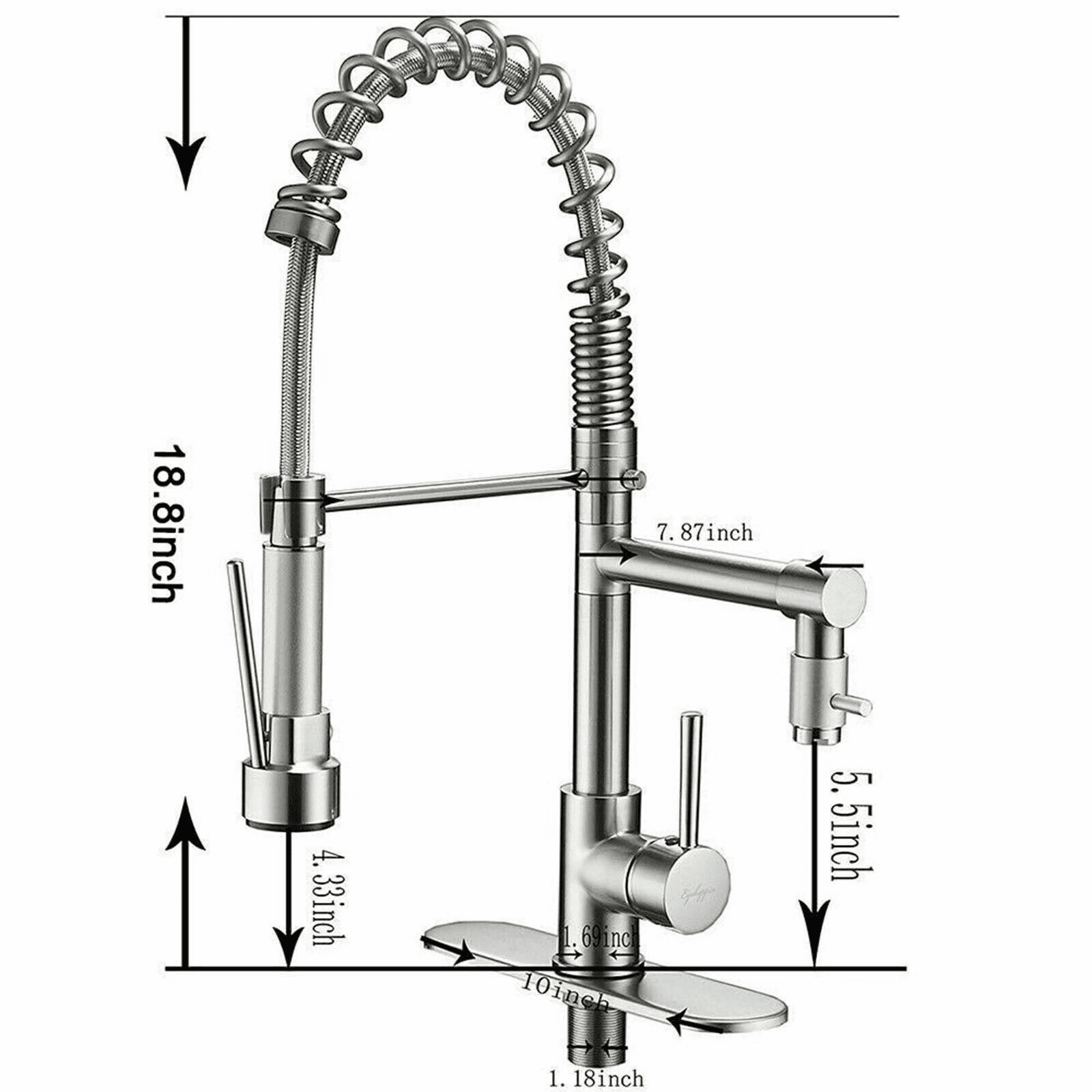 Zovajonia Pull-Down Sprayer Kitchen Faucet Sink Swivel Spout Single-Handle Mixer Tap Brushed Nickel
