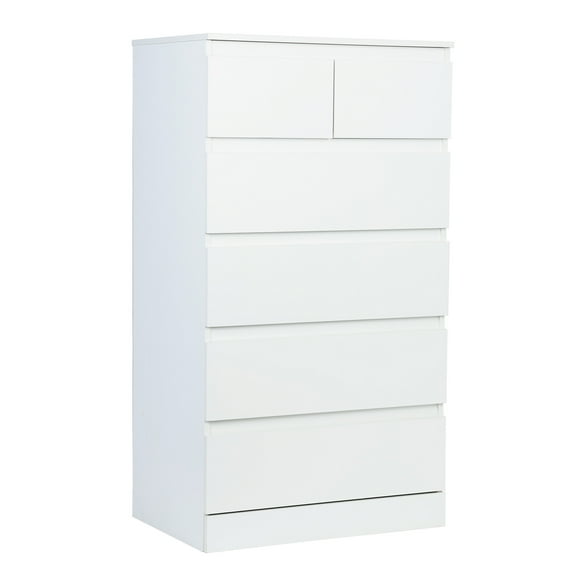 Funie Dresser, White Dresser, Bedroom Dresser & Chests of Drawers, Tall Dresser with 6 Wood Drawers, Large Wood Dresser for Bedroom Closet, White