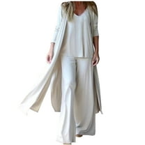 Usmixi Womens Lounge Set Womens 3 Piece Sets Fall Casual Solid Lightweight Plus Size Cardigan Shirt and Wide Leg Pant Outfit Sets Long Sleeve Ladies Loungewear Sets