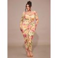 thumbnail image 2 of Yellow Plus Size Womens Floral Print Ruched Square Neck Long Sleeve Maxi Dress With Ruffle Hem, 2 of 7