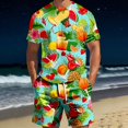 thumbnail image 2 of Mens 2 Piece Outfits Men's Two Piece Set Hawaiian Print Short Sleeve T Shirt and Shorts Spring Summer Leisure Sports Beach Style Stitching Print Green L, 2 of 4