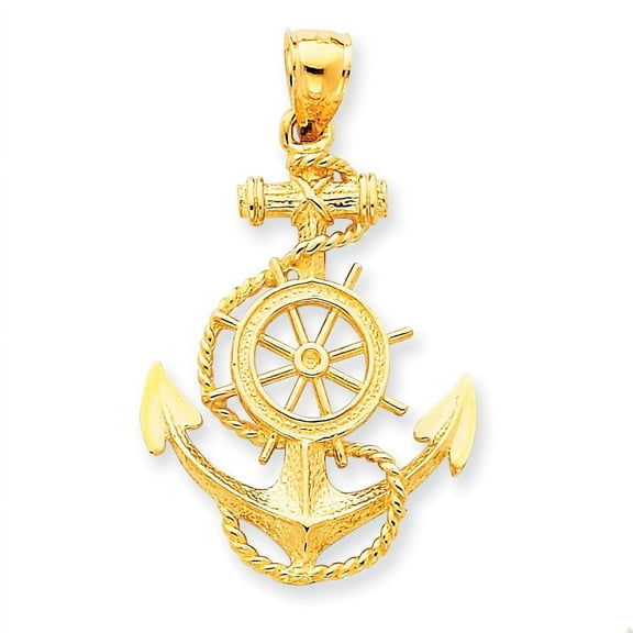14k Large Anchor with Wheel Pendant