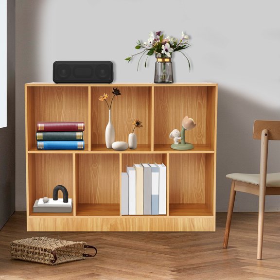 2-Tier Wood Color Bookshelf Freestanding Bookshelf Floor Standing Storage Shelf for Bedrooms, Study Areas