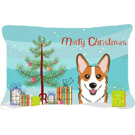 Carolines Treasures BB1626PW1216 Christmas Tree and Red Corgi Canvas Fabric Decorative Pillow, 12H x16W, multicolor