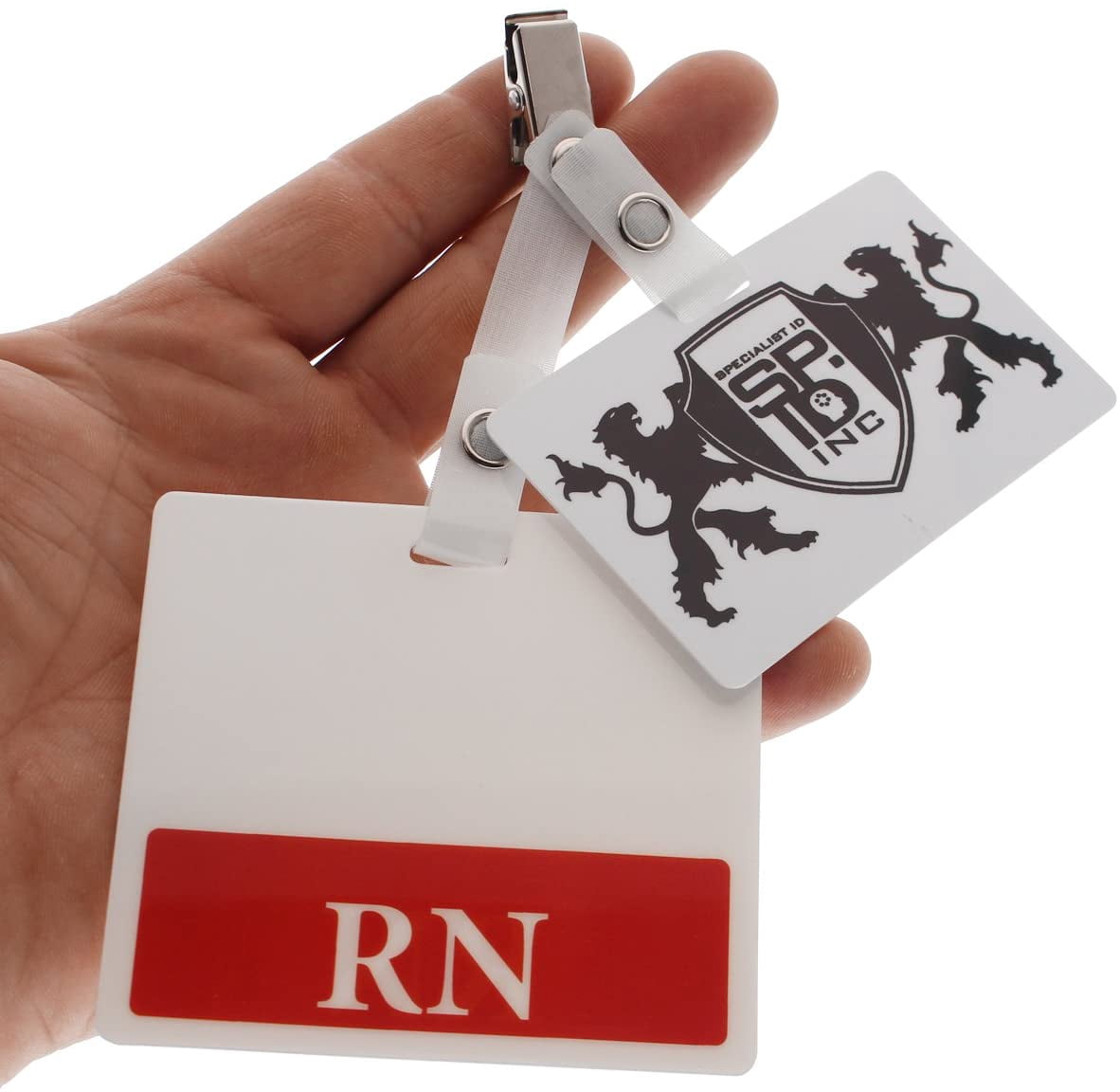 Bulk 100 Pack - Dual Strap ID Badge Clip with Two Reinforced Straps - Perfect for Badge Buddies - Holds Two Identification Cards and Clips to Pocket or Scrubs by Specialist ID