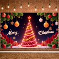 thumbnail image 5 of Red Background Christmas Banner Gold Decorations Merry Christmas Banner Lighted Star Snowflake Pattern Holiday Banner for Christmas Party Indoor Decoration Photo Background, 5 of 9