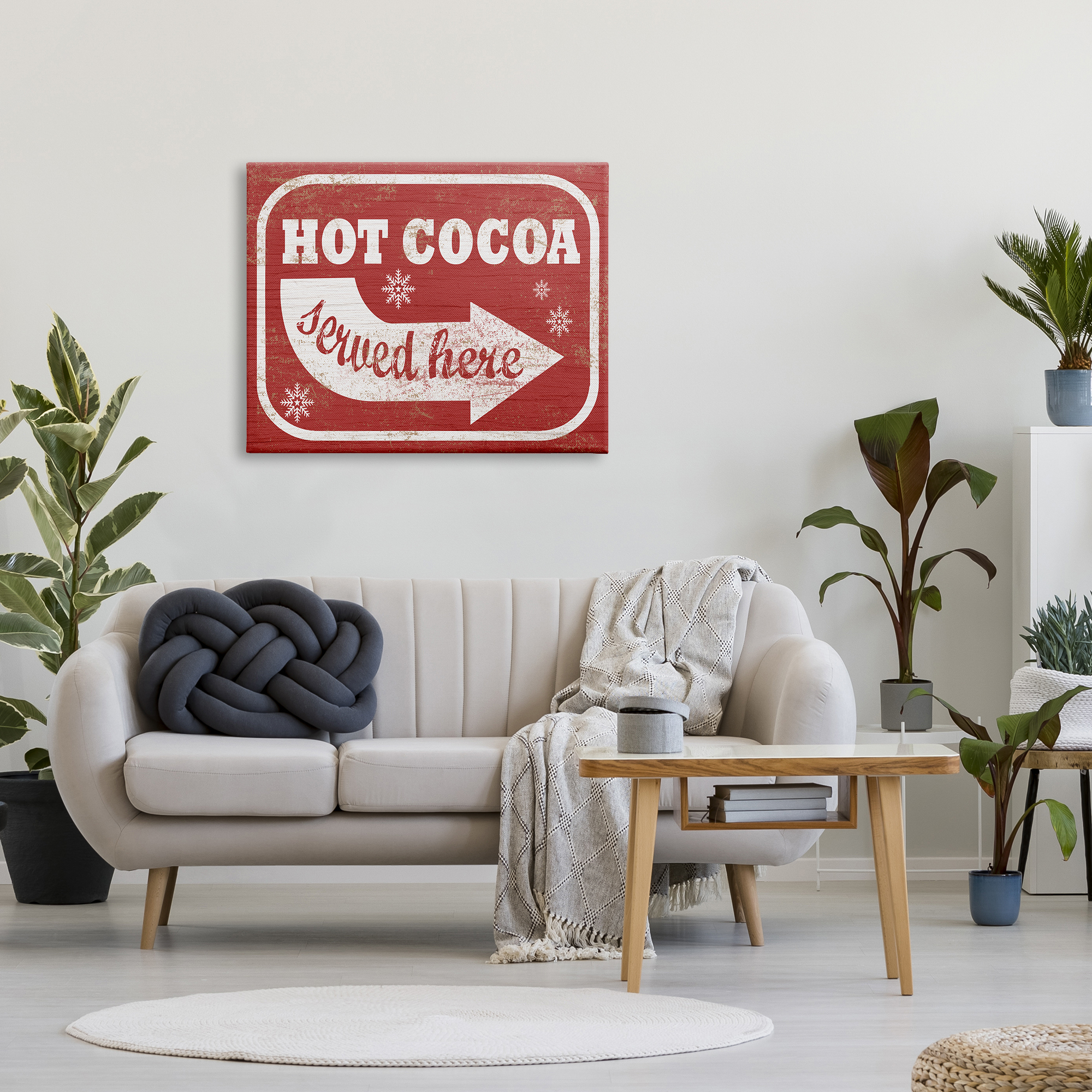 The Stupell Home Decor Collection Holiday Rustic Distressed White and Red Vintage Sign Hot Cocoa Served Here XXL Stretched Canvas Wall Art, 30 x 1.5 x 40