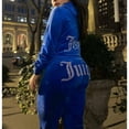 thumbnail image 3 of Women’s Casual Tracksuit Two Piece Set Zip Up Hooded Jacket Flare Pants Soft Velour Lounge Outfit Athletic Streetwear Matching Set, 3 of 4